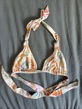 Skatie Peach Multi Tropical Print Triangle Bikini Top